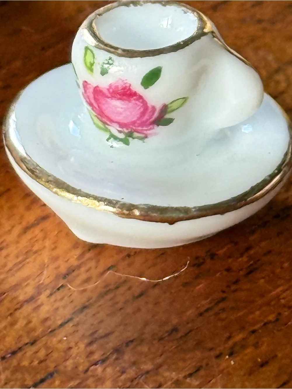 NIB Vintage Miniature Porcelain 6 Piece Tea Set With Pink Rose Pattern Gold Trim